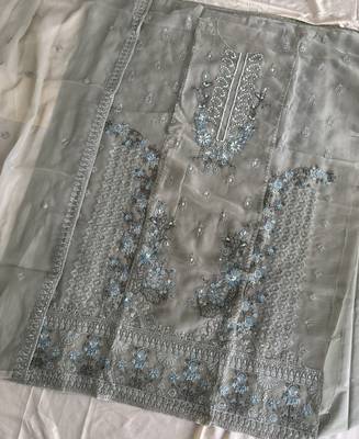 Heavy chiffon silk green hand embroidered straight suit for women wedding 4