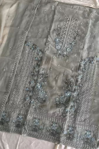 Heavy chiffon silk green hand embroidered straight suit for women wedding