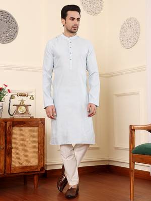 light blue rayon silk straight viscose silk textured effect kurta 1