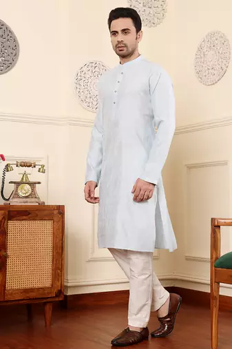 light blue rayon silk straight viscose silk textured effect kurta