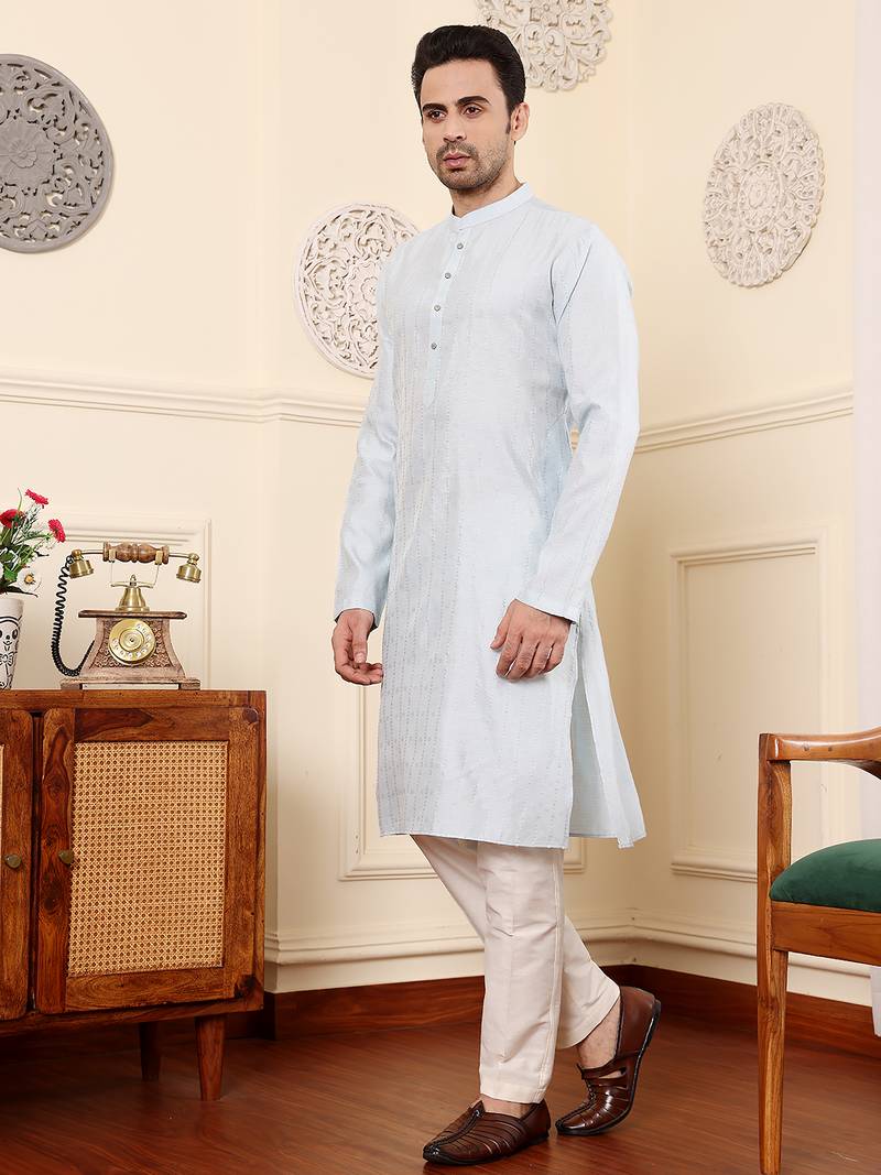 light blue rayon silk straight viscose silk textured effect kurta