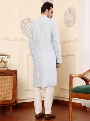 light blue rayon silk straight viscose silk textured effect kurta 3
