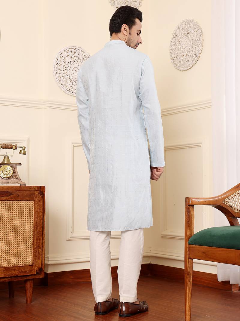 light blue rayon silk straight viscose silk textured effect kurta