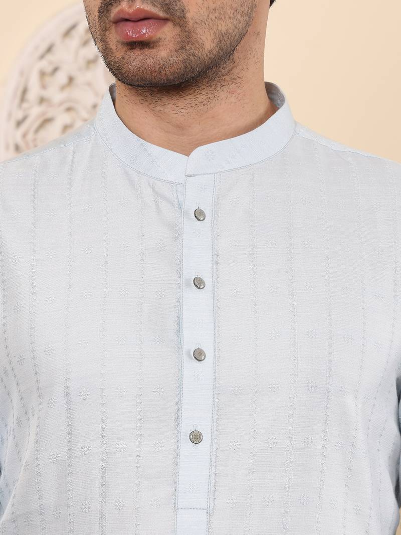 light blue rayon silk straight viscose silk textured effect kurta