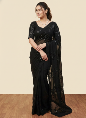 Black clr sequance party wear saree with sequance blouse 1