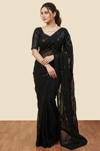Black clr sequance party wear saree with sequance blouse