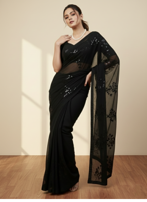 Black clr sequance party wear saree with sequance blouse 2