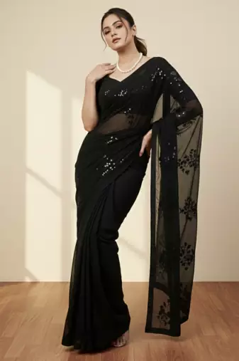 Black clr sequance party wear saree with sequance blouse