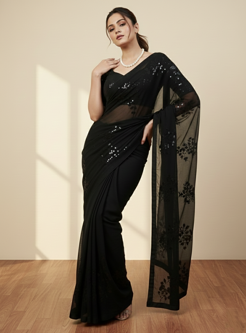 Black clr sequance party wear saree with sequance blouse