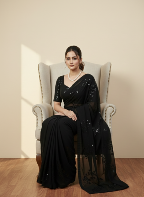 Black clr sequance party wear saree with sequance blouse 3
