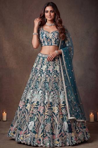Attractive Blue Sequins Net Engagement wear Lehenga Choli with Dupatta