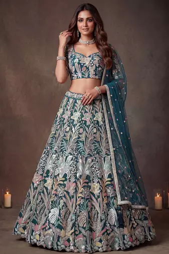 Attractive Blue Sequins Net Engagement wear Lehenga Choli with Dupatta
