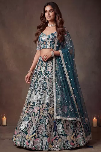 Attractive Blue Sequins Net Engagement wear Lehenga Choli with Dupatta