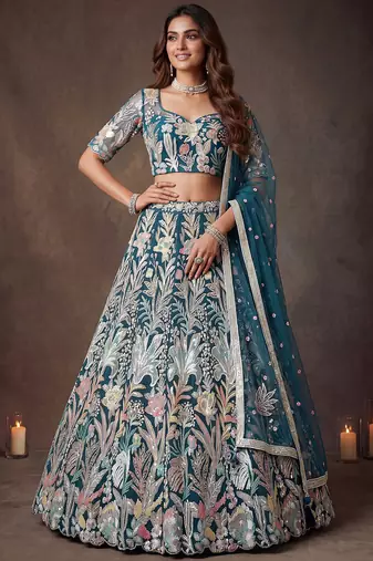 Attractive Blue Sequins Net Engagement wear Lehenga Choli with Dupatta