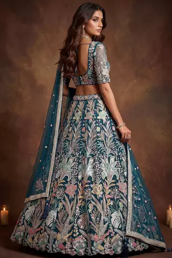 Attractive Blue Sequins Net Engagement wear Lehenga Choli with Dupatta