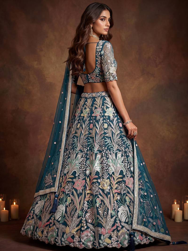 Attractive Blue Sequins Net Engagement wear Lehenga Choli with Dupatta