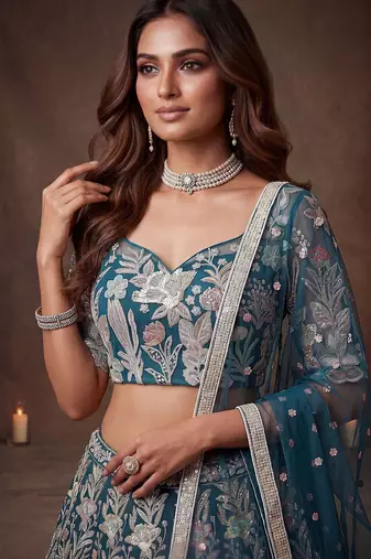 Attractive Blue Sequins Net Engagement wear Lehenga Choli with Dupatta