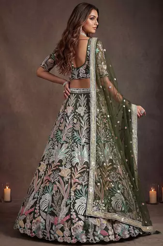 Adorning Green Sequins Net Reception Wear Lehenga Choli with Dupatta