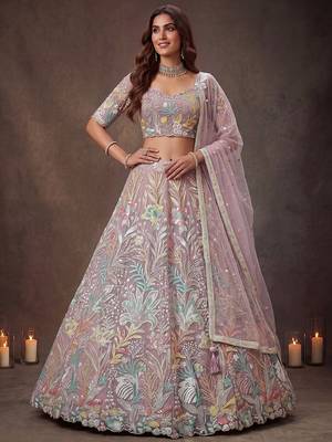 Dazzling Lavender Sequins Net Wedding Wear Lehenga Choli 1