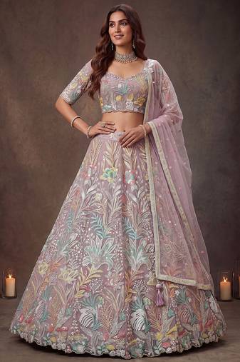 Dazzling Lavender Sequins Net Wedding Wear Lehenga Choli