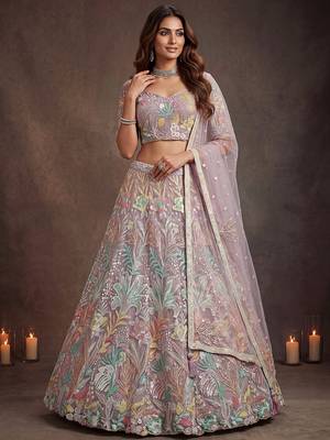 Dazzling Lavender Sequins Net Wedding Wear Lehenga Choli 2