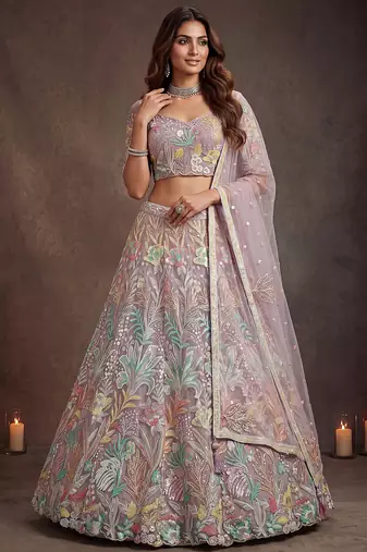Dazzling Lavender Sequins Net Wedding Wear Lehenga Choli