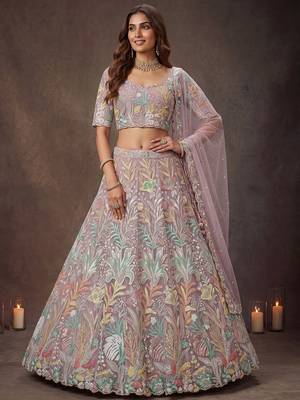 Dazzling Lavender Sequins Net Wedding Wear Lehenga Choli 3