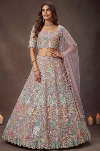 Dazzling Lavender Sequins Net Wedding Wear Lehenga Choli