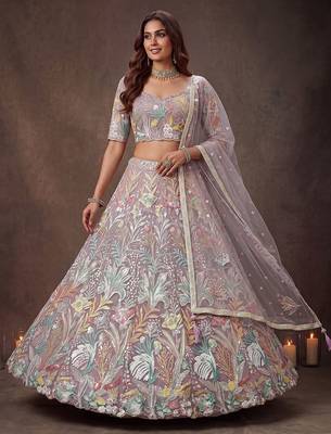 Dazzling Lavender Sequins Net Wedding Wear Lehenga Choli 4