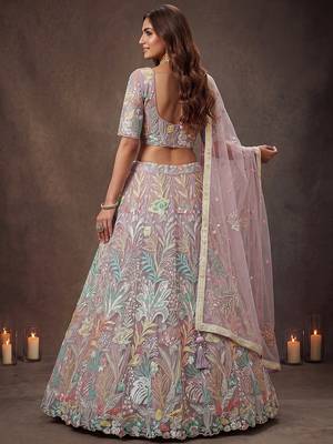 Dazzling Lavender Sequins Net Wedding Wear Lehenga Choli 5
