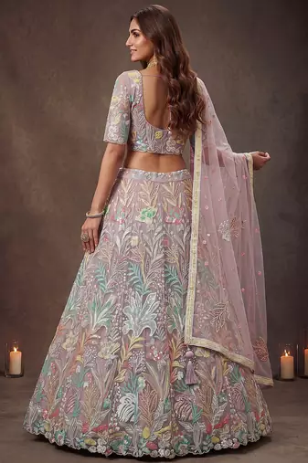 Dazzling Lavender Sequins Net Wedding Wear Lehenga Choli