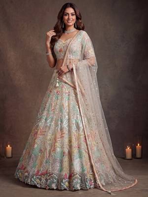 Majestic Off-White Sequins Net Party Wear Lehenga Choli 1