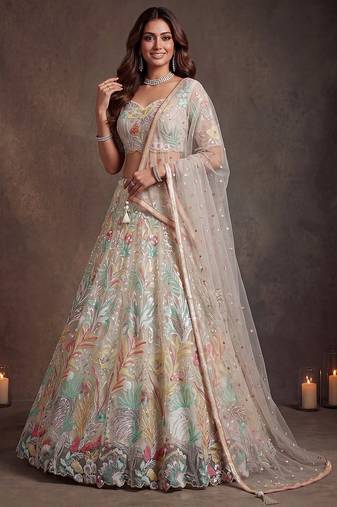 Majestic Off-White Sequins Net Party Wear Lehenga Choli
