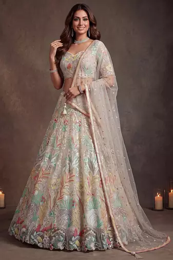 Majestic Off-White Sequins Net Party Wear Lehenga Choli