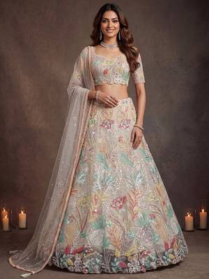 Majestic Off-White Sequins Net Party Wear Lehenga Choli 2