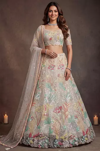 Majestic Off-White Sequins Net Party Wear Lehenga Choli