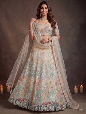 Majestic Off-White Sequins Net Party Wear Lehenga Choli 3
