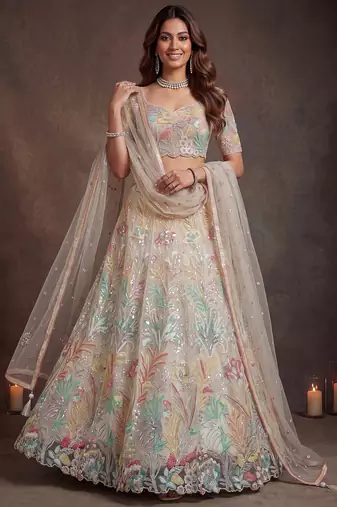 Majestic Off-White Sequins Net Party Wear Lehenga Choli