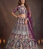 Awesome Wine Sequins Net Reception Wear Lehenga Choli with Dupatta