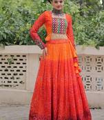 Orange Colour Bandhani Print Muslin Cotton Navratri Lehenga Choli Set