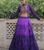 Purple Colour Bandhani Print Muslin Cotton Navratri Lehenga Choli Set