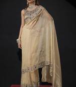 Beige zarkan embroidered work art silk saree