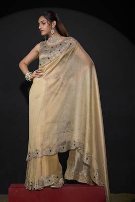 Beige zarkan embroidered work art silk saree 2