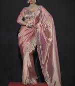 Pink zarkan embroidered work art silk saree