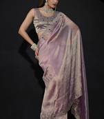 Lavender zarkan embroidered work art silk saree