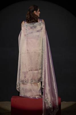 Lavender zarkan embroidered work art silk saree 2