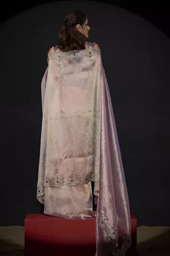Lavender zarkan embroidered work art silk saree
