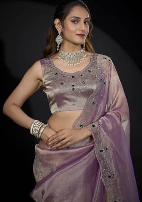 Lavender zarkan embroidered work art silk saree 4