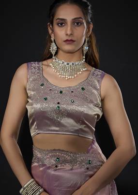 Lavender zarkan embroidered work art silk saree 5
