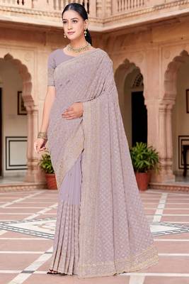 Sequin embroidered work lavender georgette designer saree 1